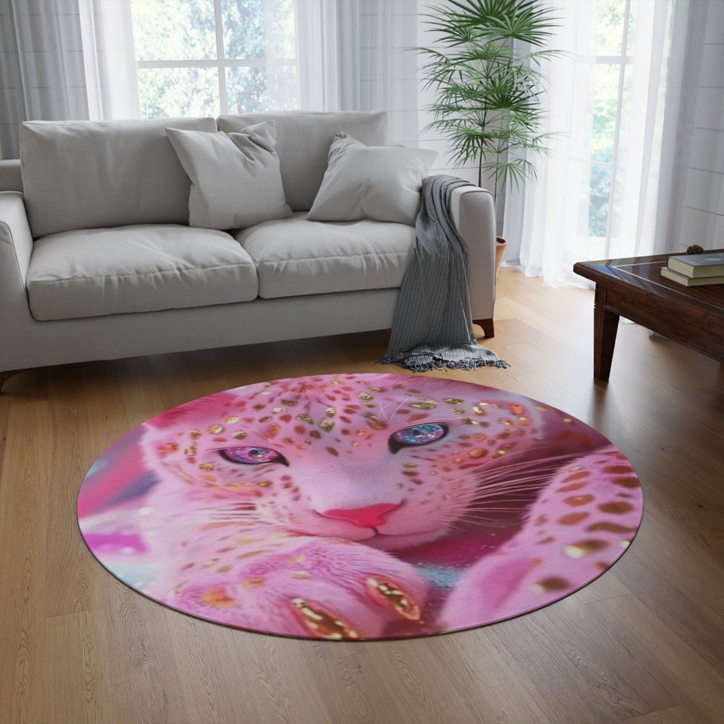 Pink Leopard Print Round Rug, Boho Home Decor, Cozy Living Room Accent, Animal Lover Gift, Unique Carpet for Kids Room
