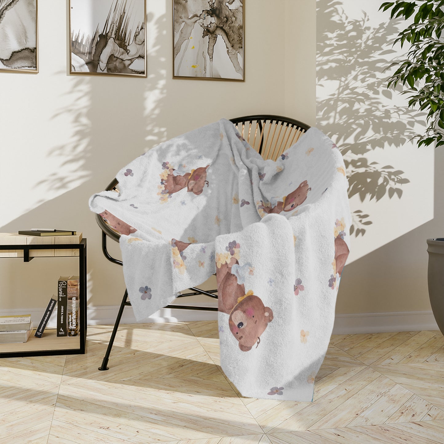 Cozy Bear Microfiber Blanket - Soft Velveteen Baby & Toddler Nursery Throw