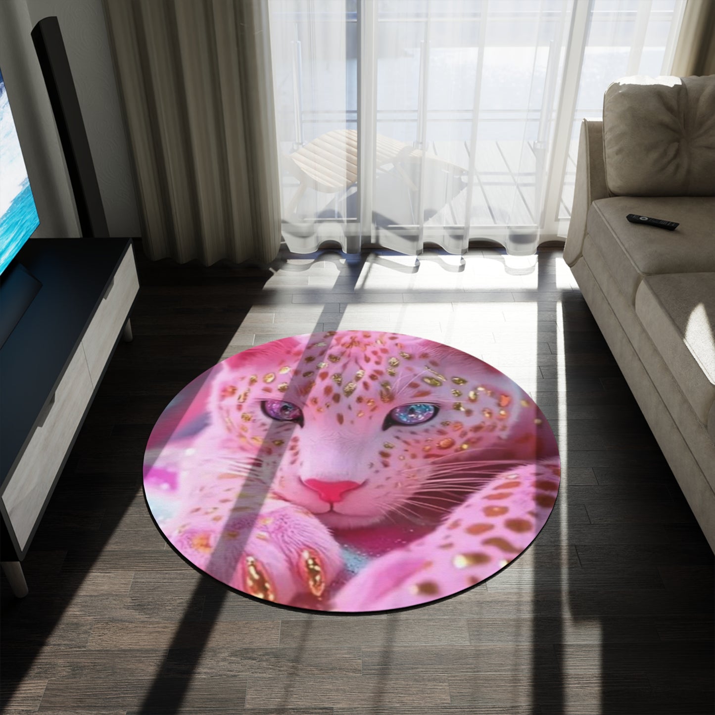 Pink Leopard Print Round Rug, Boho Home Decor, Cozy Living Room Accent, Animal Lover Gift, Unique Carpet for Kids Room