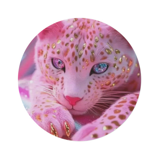 Pink Leopard Print Round Rug, Boho Home Decor, Cozy Living Room Accent, Animal Lover Gift, Unique Carpet for Kids Room
