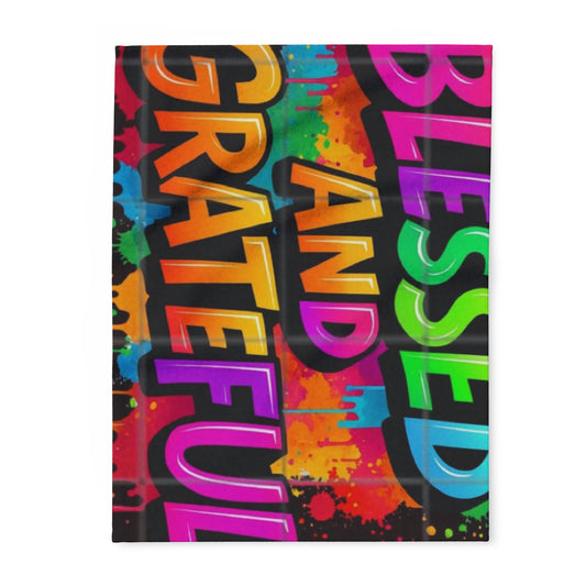 Colorful Blessed and Grateful Fleece Blanket, Cozy Home Decor, Gift for Thanksgiving, Inspirational Blanket, Colorful Throw Blanket