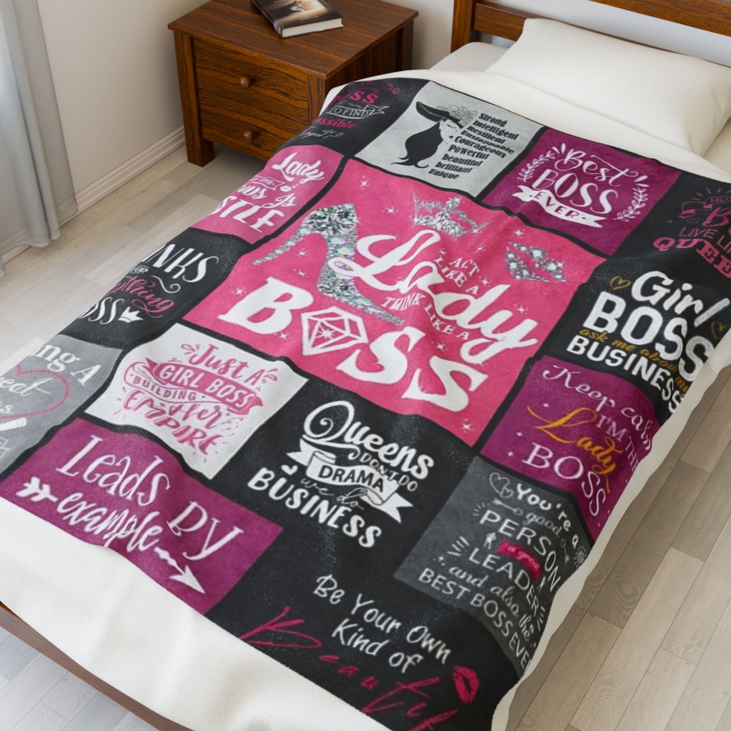 Boss Lady Velveteen Plush Blanket, Motivational Throw, Gift for Entrepreneurs, Cozy Home Decor, Inspirational Present