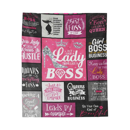 Boss Lady Velveteen Plush Blanket, Motivational Throw, Gift for Entrepreneurs, Cozy Home Decor, Inspirational Present