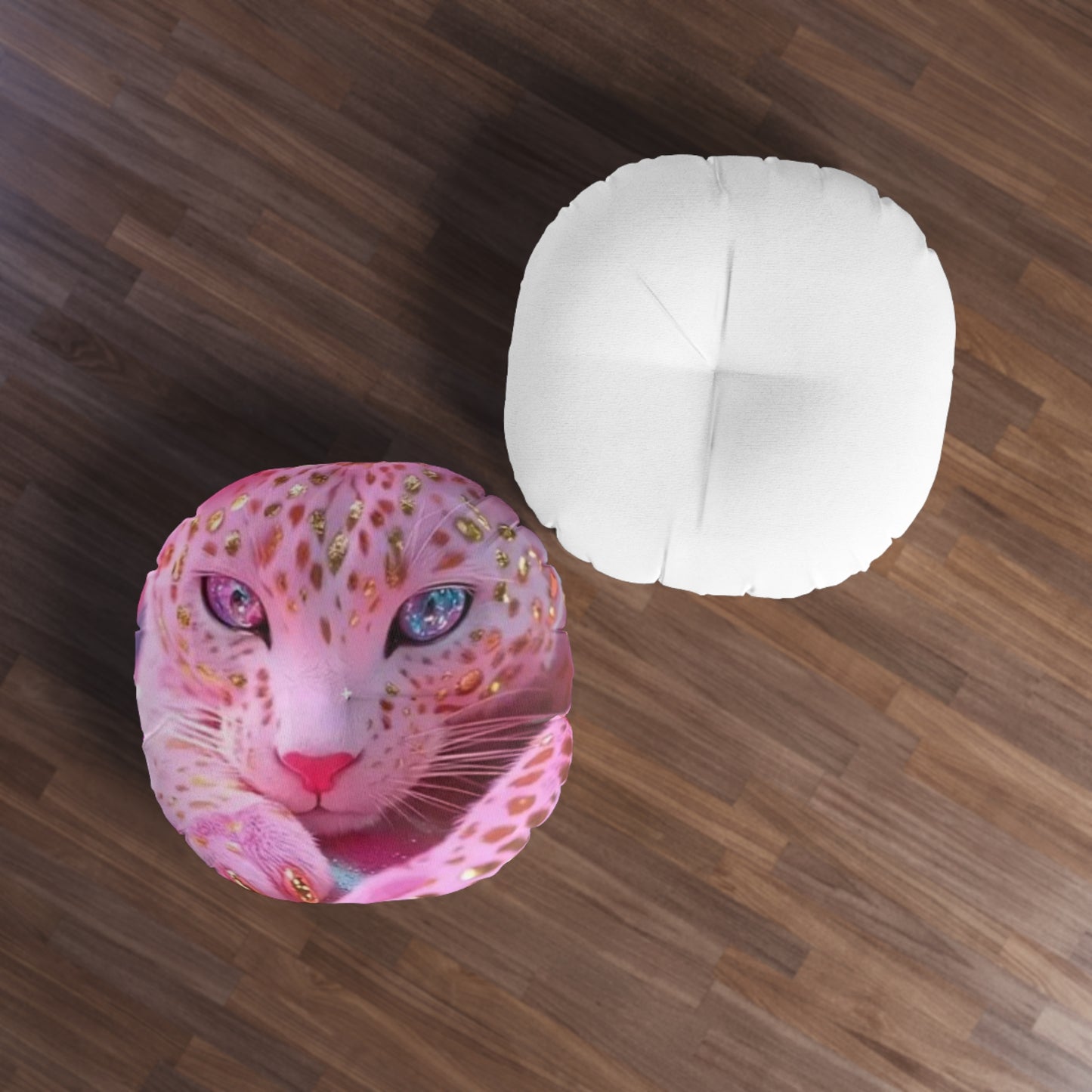Tufted Floor Pillow, Round - Pink Leopard Design, Cozy Home Decor, Animal Lover Gift, Boho Chic Accent, Stylish Seating