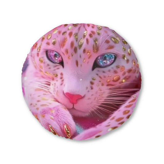 Tufted Floor Pillow, Round - Pink Leopard Design, Cozy Home Decor, Animal Lover Gift, Boho Chic Accent, Stylish Seating